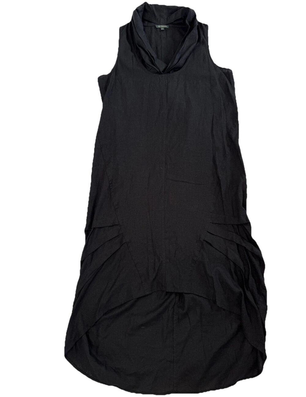 For Cynthia Black Linen Blend Sheath Midi Dress Sleeveless Cowl Neck L